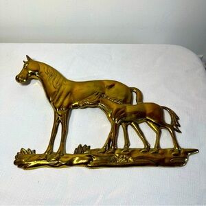 Vintage BRASS Horse and Foal Wall hanging. UNIQUE!